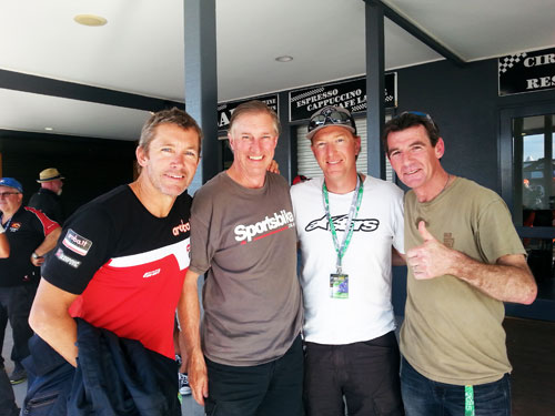 Peter Martin with Troy Bayliss, Jason Crump and Troy Corser.